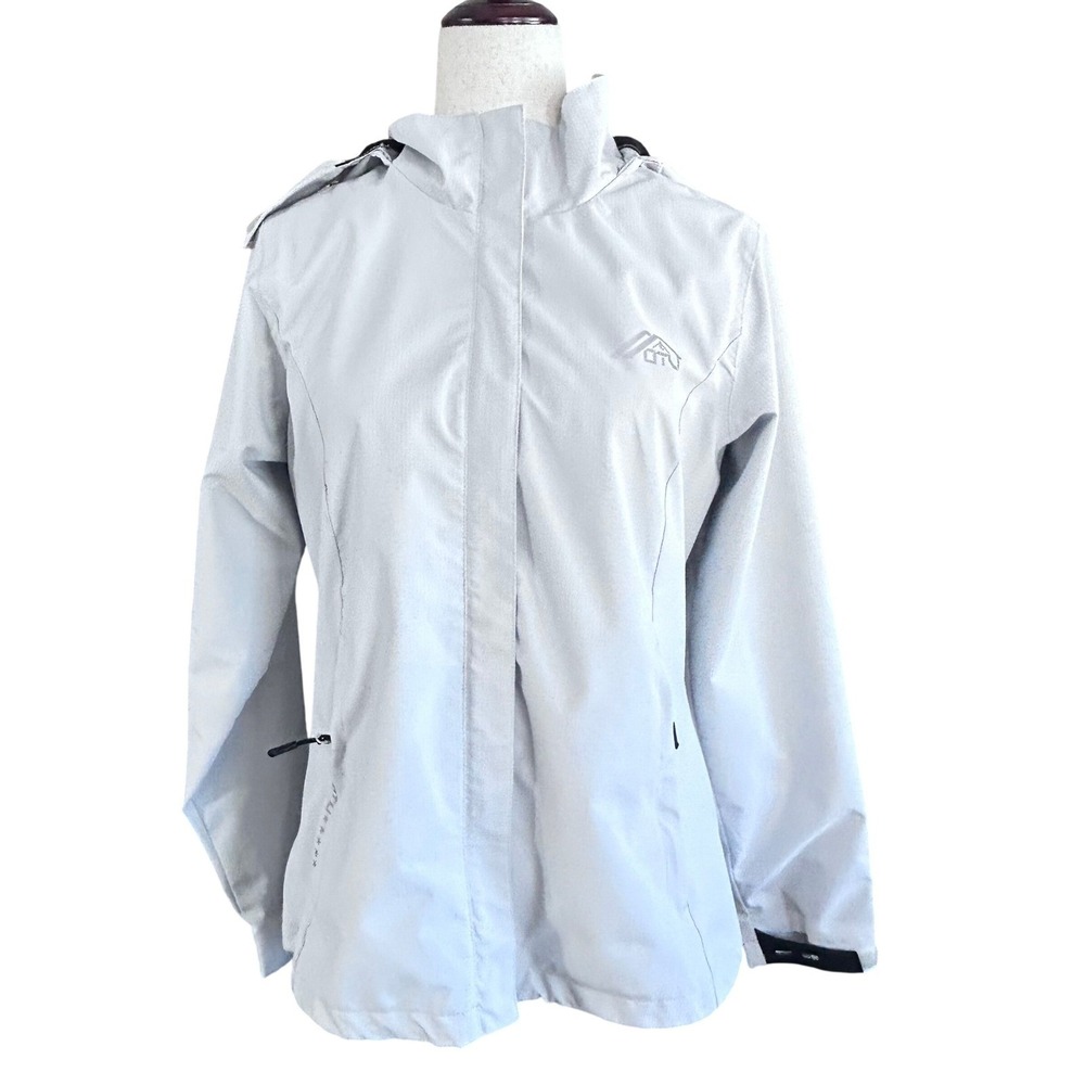 OTU Womens Waterproof Rain Jacket Light Grey Hooded Windbreaker Size Small
